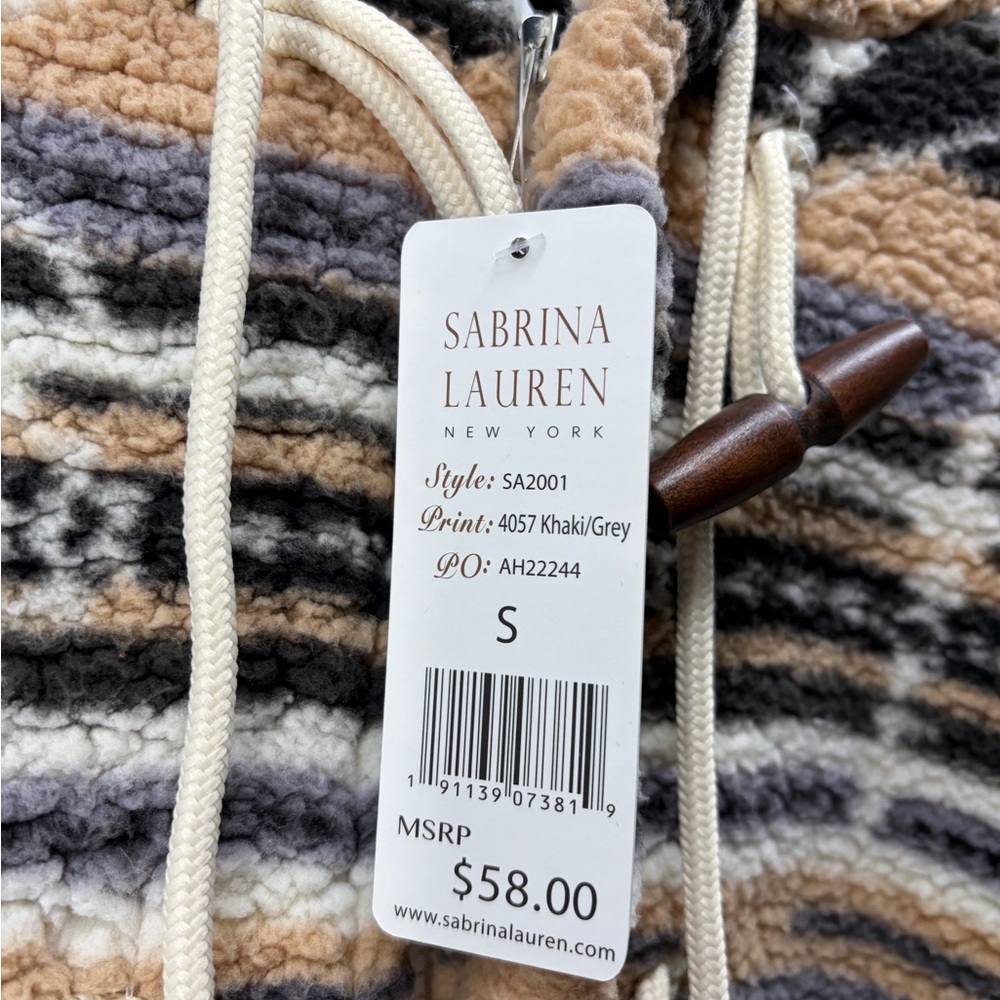 Sabrina Lauren Sherpa Sz XL Southwestern Aztec Cowgirl Boho Hooded Jacket NWT - Picture 2 of 6